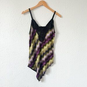Adrienne Vittadini Y2K V Hem Crochet Zig Zag Tank Top Cami Large